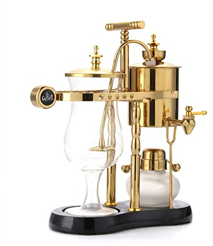 Diguo Belgian/Belgium Family Balance Siphon/Syphon Coffee Maker. Elegant Double Ridged Fulcrum with Tee Handle (Classic Gold)