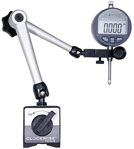 Clockwise Tools DIBR-0055 Digitale Anzeige mit magnetischem Sockel-Halter, 12,7 mm, Zoll/metrische Umwandlung, automatische Abschaltung