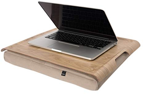 Bosign. Knietablett Laptray mit Sitzsack-Kissen für Laptop, Frühstück. Abnehmbarer und waschbarer Kissenbezug. Natürliches Weidenholz. Braunes Kissen. Groß - 46x38x6,5