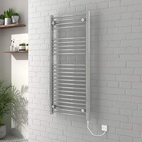Warmehaus Curved Electric Heated Bathroom Towel Rail Warmer Radiator Rad Chrome 1100 x 500 mm - 250W Manual