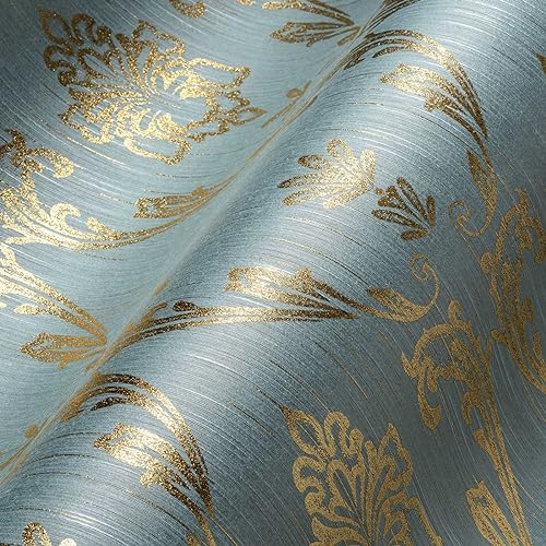 A.S. Création Architects Paper Textiltapete Metallic Silk Tapete mit Ornamenten barock 10,05 m x 0,53 m blau grün metallic Made in Germany 306586 30658-6