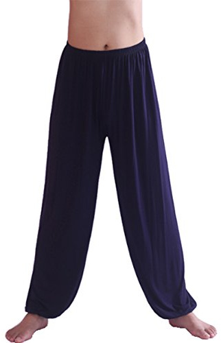 HOEREV Men's Super Soft Modal Spandex Harem Yoga/ Pilates Pants,NavyBlue,Medium