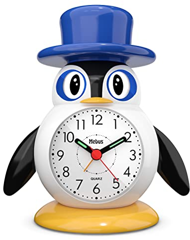 Mebus Kinderwecker / Mit Wecker und Alarm / Mit Beleuchtung und Quarzuhrwerk / Motiv: Pinguin / Modell: 26514
