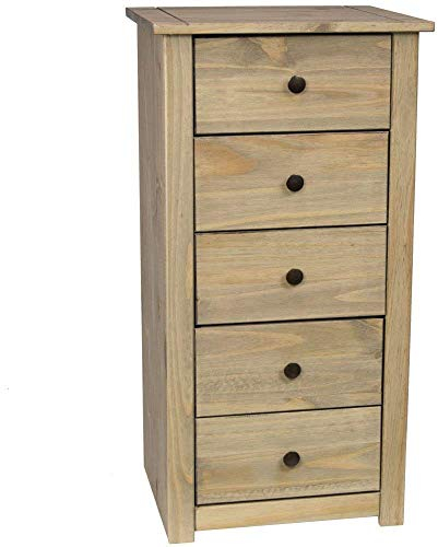 Vida Designs Panama Kommode 5 Schubladen schmal in Natur Wachs Eiche Kiefer massiv Schlafzimmer Möbel
