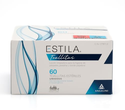 Estila Toallitas oftálmicas - Loción limpiadora para la higiene de párpados, pestañas y borde palpebral - Toallitas desmaquillantes con Aloe vera y Hamamelis - 60 toallitas estériles unidosis