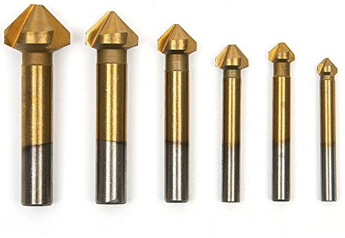 MALAYAS 6pcs 90 Degree 3 Flute 6.3-20.5mm HSS Countersink Drill Bit Titanium Coated Chamfer Cutter End Mill Cutting Tool Set