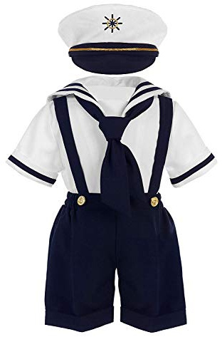 iGirlDress Baby småbarn pojkar nautisk sjöman outfit kort kostym 4 delar set, Vit/marinblå, 2 år