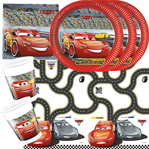Procos Set da 37 pezzi Disney Pixar Cars 3 – Piatti Tazza Tovaglioli Tovaglia per 8 bambini
