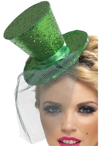 Smiffys Mini cilindro sexy su fermacapelli, verde con rete removibile Halloween