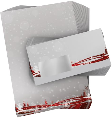Weihnachtsbriefpapier mit Umschlag 100-tlg | Fest der Liebe | 50 Blatt Motivpapier A4 + 50 Briefumschläge MIT FENSTER DIN LANG | Briefpapier Set