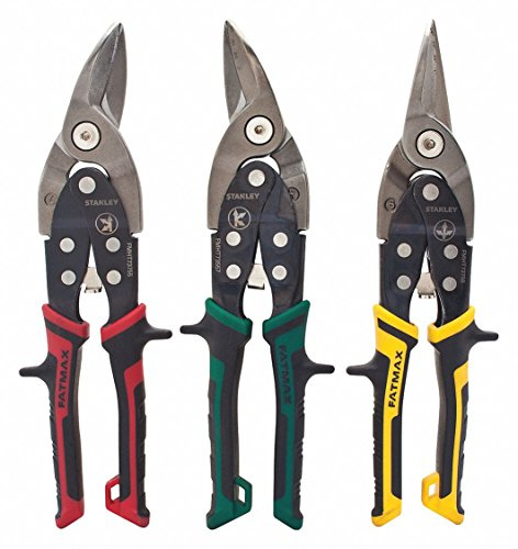 Stanley 3 Piece FatMax Aviation Tin Snip Set with Chrome Molybdenum Steel Blades, Auto Retractable Handles, and Color Coding for Home Improvement