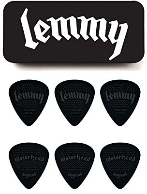 JIM DUNLOP Plektrum Motörhead Lemmy, Schachtel aus Metall mit 6 Stück, Stark, Schwarz