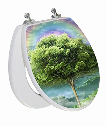 TOPSEAT 3D Vario Scenario Round Toilet Seat w/Chromed Metal Hinges, Wood, Seasons