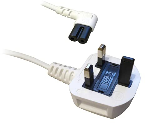 Figure Fig of 8 IEC C7 Mains Power Lead Cable - Right Angled/White 1.9M, 3M or 5M (5M)
