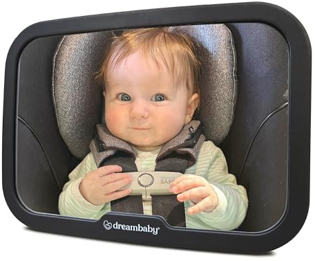 Dreambaby 360° Adjustable Baby Car Mirror - Extra Wide Convex View - Shatter-Resistant Acrylic Double Strap Headrest Mount - Rear Facing Infant Backseat Mirror for Car
