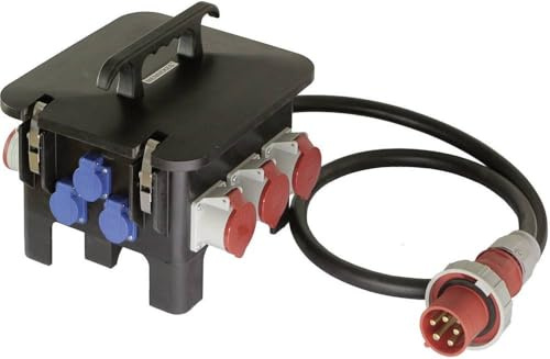 as - Schwabe Baustromverteiler – CEE-Stecker 400V/63A/5-polig, ca. 43 kW - Starkstrom Adapter - 3 x Schutzkontaktsteckdose, 3 x CEE 400V/16A/5-polig, 3 x 400V/32A/5-polig – Made Germany – IP44, 60561