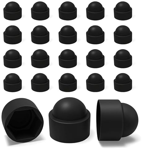 Ajile – 20 Caches Écrous M12 - Clé 19 mm – Protège Écrou Et Vis – Capuchons Plastique Noirs Résistants – Cache Vis Décoratif, Protection Anti-Rouille Et Finition Propre - Bricolage