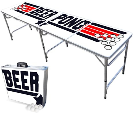 PARTYPONG Standard 8-Foot Folding Beer Pong Table w/Cup Holes - Top Pong Edition