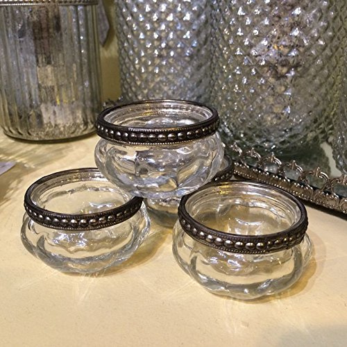 Homes on Trend Set of 4 Pumpkin Shaped Vintage Mercury Glass Effect Candle and Tea Light Holders for Wedding Decoration (Silver or Clear)