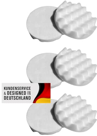 Polierschwämme Polierpads Polierzubehör 180 mm oder 150 mm Gewaffelt oder Glatt - Kletthaftend & In Verschiedenen Härtegraden Für Die Poliermaschine 6er-Set Weiß (Soft, 150 mm gewaffelt)