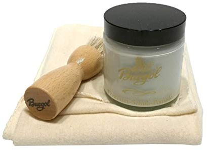 Schuhpflegeset mit Burgol - Schuhpomade Farblos Tiegelbürste zum Auftragen und Baumwolltuch