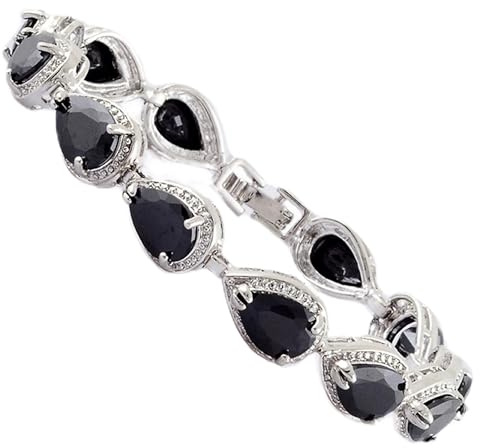 RIZILIA Tropfen Geburtsstein CZ Weißgold vergoldet Tennisarmband Damen | Bunt Edelstein Armband, Große Mehrfarbige Tropfen Zirkonia, 18 cm, Silberfarbener Schmuck zum Stapeln & Hochzeit