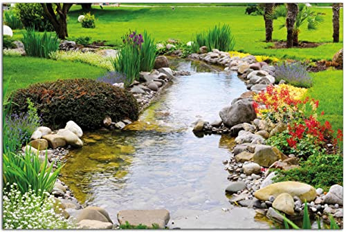 Wallario Outdoor-Poster für Garten oder Balkon Blumen am Teich, Motivbanner Größe: ca. 60 x 90 cm, Outdoor-Bild