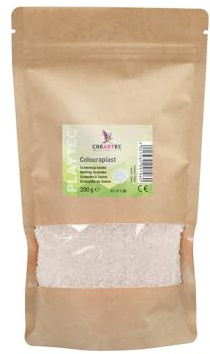 CREARTEC Colouraplast - Kunststoffperlen/Schmelzgranulat - Farbe: weiß - Menge: 200g - Ideal für Fensterbilder, Mobiles und kleine Kunstwerke - Witterungsbeständig - Made in Germany