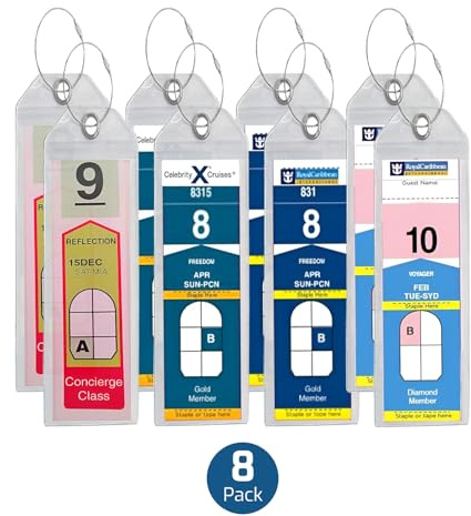 Highwind Pack of 8 Clear Luggage Tags for Suitcases - 2.5x7.25-Inch Waterproof and Reusable Bag Tags for Luggages - Cruise Ship Essentials Compatible with Major Cruise Lines