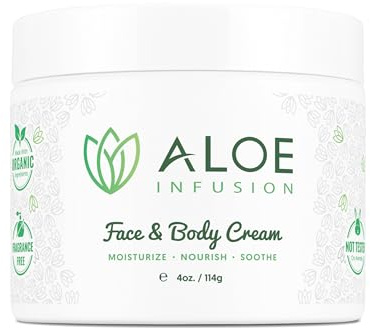 Aloe Infusion Aloe Vera Face & Body Cream – Natural Moisturizer for Dry, Sensitive & Irritated Skin – Hydrating, Non-Greasy Lotion with Shea Butter & Manuka Honey – After-Sun Care & Eczema Cream