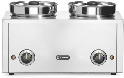 HENDI Bain-Marie électrique professionnel avec 2 marmites en acier inoxydable avec couvercles (2x4 L), Thermo-système, Chauffe-plats pour sauces et soupes 30–85 °C, 8 L, 220V/400W, 506x312x(H)298mm