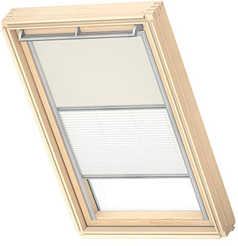 VELUX Roof Window DUO Blackout Blind, Grey Guide Rail, UK04, Beige | Blackout or Light Filtering, Stepless Positioning