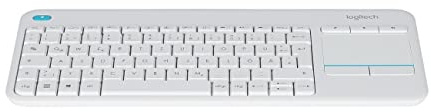 Logitech K400 Plus Wireless Touch TV Keyboard With Easy Media Control and Built-in Touchpad, QWERTZ German Layout - White