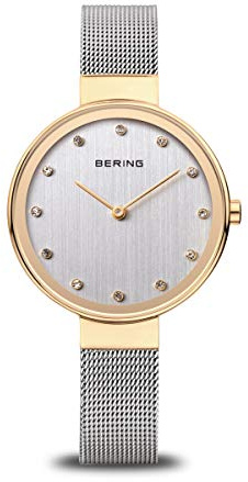 Bering Damen Quarz Uhr | Armbanduhr 34 mm Edelstahlgehäuse und Zifferblatt | Milanaisearmband | Saphierglas | 3 ATM | 12034