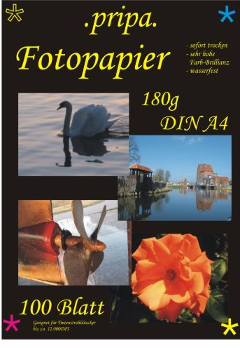 pripa 100 Blatt Fotopapier DIN A4, 180g/qm, glossy (glaenzend) hochauflösend, fuer InkJet Drucker (Tintenstrahldrucker).