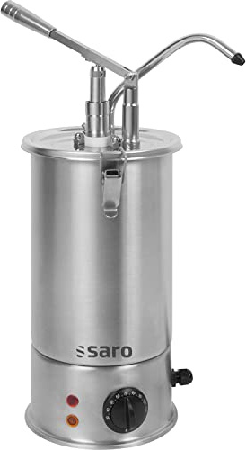 SARO PD-17 - Dispenser di Salse riscaldato, da 3 l, in Acciaio Inox, con Sistema a clic, dosaggio Fino a 40 ml, Avvertimento in Caso di Funzionamento a Secco, da 1,5 kW