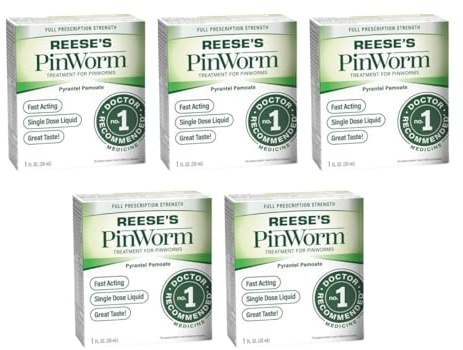 REESE'S PINWORM Medicine Liquid for Entire Family, Full Prescription Strength, 1 Oz, Pack of 5, #1 Doctor Recommended Single Dose Pyrantel Pamoate Dewormer for Adults & Kids Ages 2+, Banana Flavor