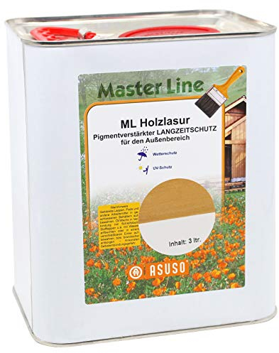 Asuso ML Holzlasur Langzeitschutz 3L Holzschutzlasur für aussen (3L, teak)