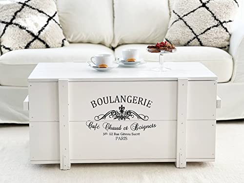 Uncle Joe´s Truhe Boulangerie Couchtisch Truhentisch im Vintage Shabby chic Style aus Massiv-Holz in Weiss mit Stauraum und Deckel Holzkiste Beistelltisch Landhaus Wohnzimmertisch Holztisch weiß