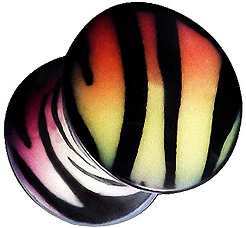 Piersando Ohr Plug Piercing Kunststoff Motiv Comic Picture Flesh Tunnel Ohrplug mit Zebra Mehrfarbig 12mm