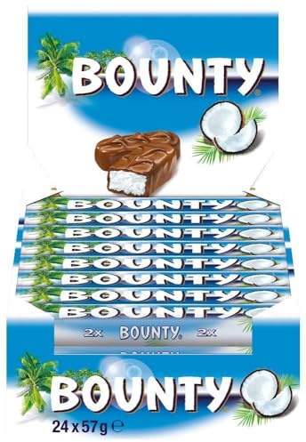 Bounty Schokoriegel Kokos Milchschokolade Vorratspackung 24 Riegel 24x57g | Zartschmelzende Milchschokolade mit leckerer Kokosfüllung — der beliebte Genussriegel fürs Büro, zum Teilen oder als
