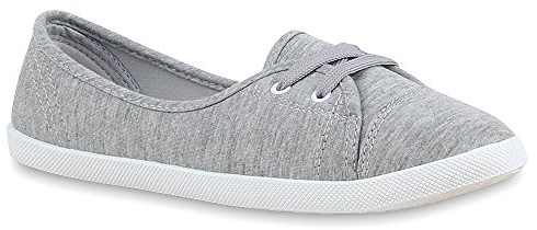stiefelparadies Damen Sportliche Ballerinas Schnürer Ballerina Camouflage Slipper Stoff Blumen Denim Schnür Schuhe 68854 Hellgrau 39 Flandell