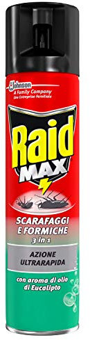 Raid Max Scarafaggi & Formiche 3 in 1, Spray Insetticida, Eucalipto, 1 Confezione da 400ml