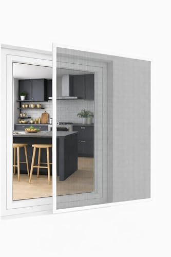 Fliegengitter- Fenster- Mücken- Insektenschutz- Alu- Weiss optimal für Rolläden (80cm x 100cm, + 19mm Einhängewinkel)