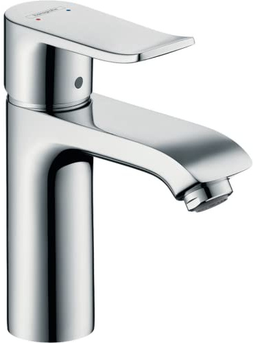 hansgrohe Niederdruck Waschtischarmatur Metris, Wasserhahn Bad mit Auslauf Höhe 110 mm, mit Zugstange, Badarmatur wassersparend, Chrom