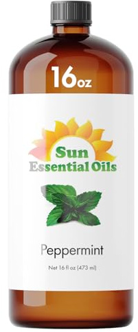 Sun Essential Oils - Peppermint Essential Oil (16 oz Bulk) for Diffuser, Humidifier, Skin & Aromatherapy Body Massage, Candle & Soap Making for Home