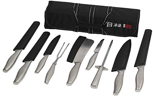 Ross Henery Professional | Ensemble de Couteaux de Chef Japonais | 9 Couteaux en Acier Inoxydable Affûtés à la Main | Ensemble de Cuisine et Étui en Toile