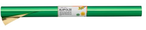 folia R 15 – aluminiumfolie på rulle, dubbelsidig laminerad, ca 50 cm x 10 m, grön/guld – perfekt för pyssel och förpackning