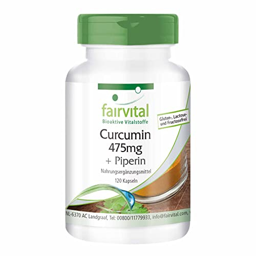 Fairvital | Kurkuma Kapseln - 500mg Curcuma Extrakt pro Kapsel - 120 Kapseln - HOCHDOSIERT - Curcumin 95% mit Bioperin (Piperin)