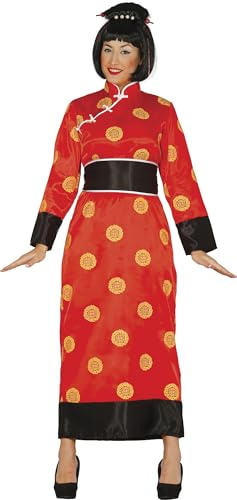 FIESTAS GUIRCA | Costume de China Adulte - Kimono et Ceinture - Costumes d'Asie, Ninjas et Geishas pour Halloween, Carnaval et Fêtes Déguisées - Idéal pour Femmes - Noir et Rouge